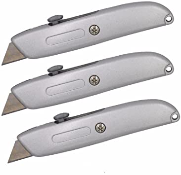 Wideskall Heavy Duty Box Cutter Retractable Blade Metal Utility Knife (Pack of 3)