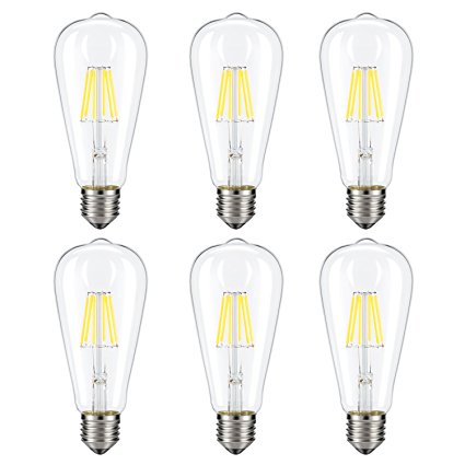 Dimmable Edison LED Bulb, Kohree 6W Vintage LED Filament Light Bulb, 4000K Daylight (Neutral White), 60W Incandescent Equivalent, E26 Base Lamp for Restaurant,Home,Reading Room,Office, Pack of 6