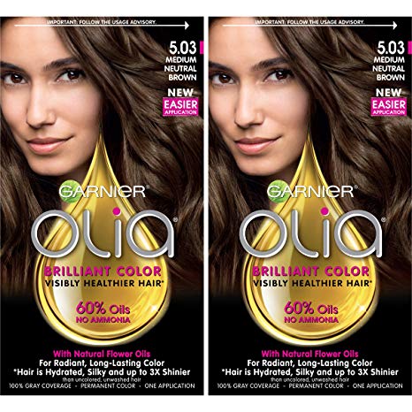 Garnier Olia Ammonia-Free Brilliant Color Oil-Rich Permanent Hair Color, 5.03 Medium Neutral Brown (2 Count) Brown Hair Dye