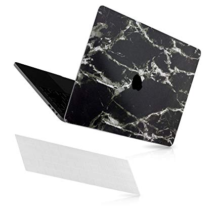 GolemGuard - Vinyl Decal Sticker Skin   Bundled w/ Semi-Transparent Keyboard Cover for Macbook Pro 13" (A1706 / A1708 ) with / with-out Touch Bar & ID [2016 Model] - (Black / White Marble)