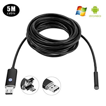 GVESS 2IN1 5.5mm 5M Android and PC 6LED HD Endoscope Borescope Inspection USB Waterproof Wire Camera(Black)