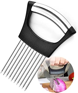 WANLIAN-Onion clip chopper , stainless steel vegetable rack , tomato slicer, meat slicer, vegetable slicer, onion cutting tool, kitchen Gadgets, onion peeler (black)