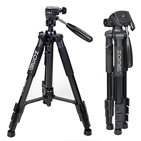 ZOMEI 55" Compact Light Weight Travel Portable Folding SLR Camera Tripod for Canon Nikon Sony DSLR Camera Video with Carry Case(black)