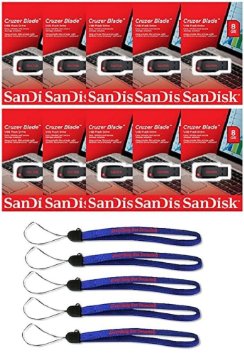 SanDisk Cruzer Blade 8GB (10 pack) USB 2.0 Flash Drive Jump Drive Thumb Drive SDCZ50-008G-10PK w/ (5) Everything But Stromboli (TM) Lanyard