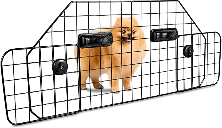 Zento Deals Adjustable Safety Car Dog Gate Heavy Duty Mesh Wire Barrier for SUVs, Cars and Vehicles, Safe for Pets, Headrest Protector, Perfect for Travelling, Universal Fit