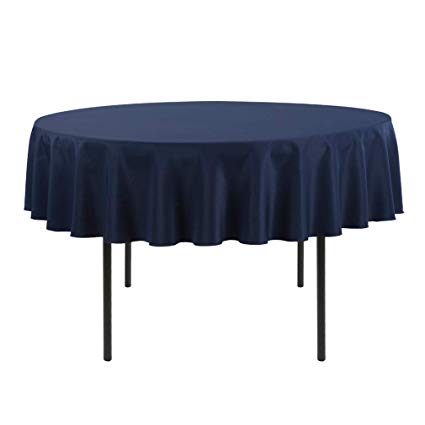 E-TEX 90-Inch Round Tablecloth, 100% Polyester Washable Table Cloth for Circular Table, Navy Blue