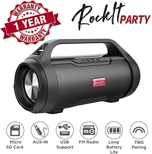 True Wireless Speaker, Woozik Rockit Party Bluetooth 5.0 Speaker, with FM Radio, SD Card Input, Aux, True Wireless Outdoor Boombox TWS Water Resistant Indoor