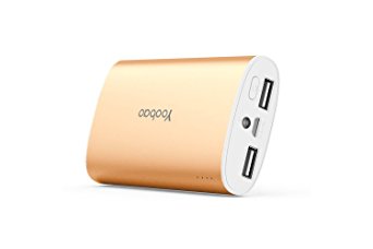 Yoobao 10200mAh Pocket Sized Ultra Compact Portable Charger Dual USB Power Bank External Battery Backup Pack Powerbank with Flashlight for iPhone iPad Samsung Galaxy Smartphone Tablet & More - Gold