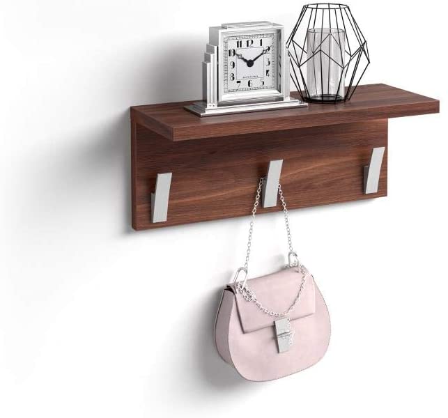 Mobili Fiver, Wall Coat Hanger, Rachele, 15,74 in, Walnut, Laminate-Finished/Aluminium, Made in Italy