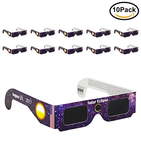 Solar Eclipse Glasses - CE and ISO Certified Safe Shades for Direct Sun Viewing (10 Pack) by Hippih 001