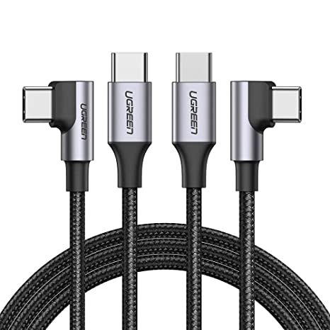 UGREEN USB C to USB C Cable Right Angle, 2 Pack Type C 60W PD Fast Charging Compatible for Google Pixel 3 2 XL, Samsung Galaxy Note 10 S9 S8 S10, MacBook Air, iPad Pro 2018, Nintendo Switch (3FT)