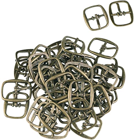 uxcell Metal Rectangle Single Prong Pin Shoe Center Buckle 50PCS Bronze Tone