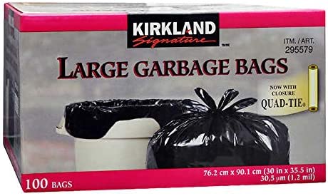 Kirkland Signature Large Quad-tie Garbage Bags, 76.2 cm × 90.1 cm (30 in × 35.5 in), Pack of 100
