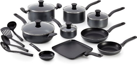 T-fal A821SI Initiatives Nonstick Inside and Out Dishwasher Safe Oven Safe Cookware Set, 18-Piece, Charcoal