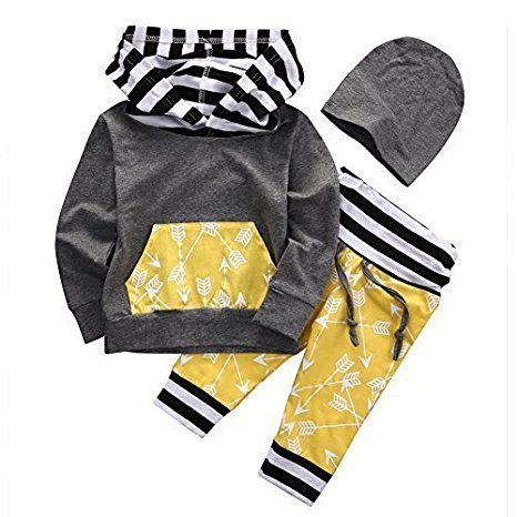 Baby Boys Arrow Geometric Pattern Long Sleeve Hoodie T-Shirt Top and Long Pants Outfit Set