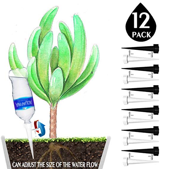 DCZTELG Plant Waterer Spikes Devices System-Automatic Drip Irrigation Watering Care Your Flower Travel Forgetting Potted Plants Black&White 12 Pack (TJ-12pack)
