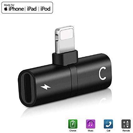 for iPhone Headphone Adapter Jack Adaptor for iPhone 8/8Plus/7/7Plus/X/XS max/XR 4 in 1 Charger Cable Dongle Earphone Convertor Connecter AUX & Audio Accessories Fast Car Adapter Splitters Black
