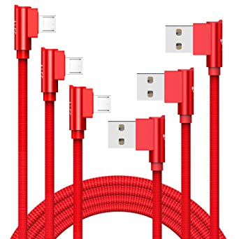 Aimus Micro USB Charger Cable, 0.4FT 4FT 6FT Nylon Braided Gaming Charging Cable 90 Degree Right Angle Data Cable Charging Cord for Android, Samsung, Galaxy S7/S6/S5, Moto G5, LG- Red