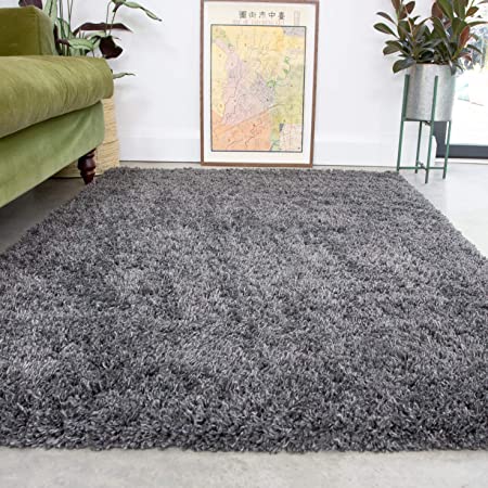 Slate Grey Thick Shaggy Rug Dark Affordable Durable Super Soft Fluffy Shag Rugs Living Room Area Bedroom 120cm x 170cm