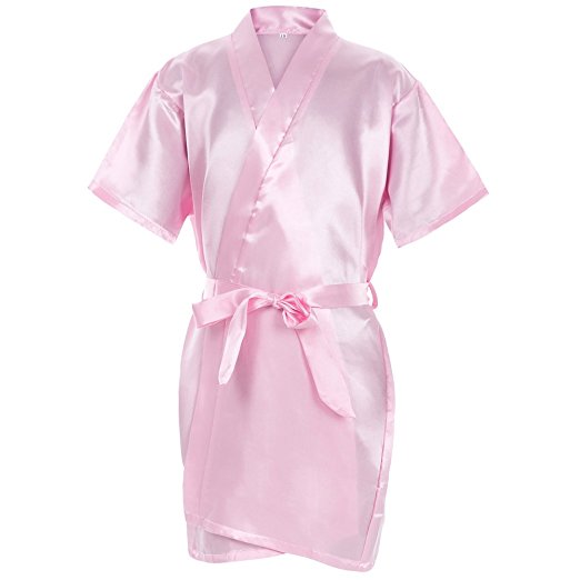 Mr&Mrs Right Kids' Pure-Color Satin Kimono Robe For Spa Party Wedding Birthday