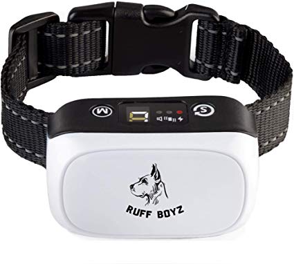 RUFF BOYZ Dog Collar Anti Barking Device - Shock Collar for Large Dogs Small Dogs and Medium Dogs - Rechargeable Bark Collar with Sound Warning Vibration Electric Stimulation Bark Control Collar