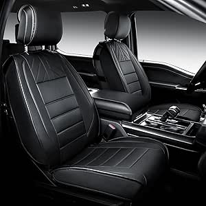 WEIZE Luxury Leather Two Front Car Seat Covers, Universal Seat Protectors Car Seat Cushion Waterproof Anti-Slip, Automotive Seat Covers Front Seats Fit for Most Cars, Black