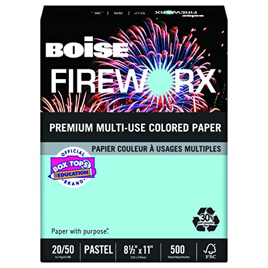 Boise Fireworx Color Copy/Laser Paper, 20 lb, Letter Size (8.5 x 11), Bottle Rocket Blue, 500 Sheets (MP2201-BE)