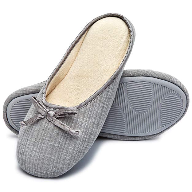 Cozy Niche Women's Comfort Knitted Memory Foam House Shoes Ballerina Slippers w/Indoor Outdoor Rubber Sole