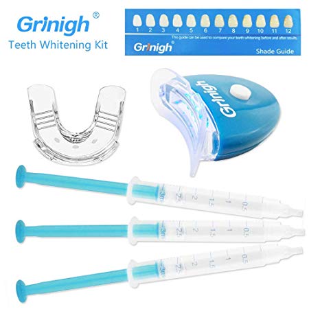 Grinigh Teeth Whitening Kit with Whitening Accelerator Light, Zero Peroxide Teeth Whitening Gel Express Result, Non Sensitive Teeth Whitener 4.5ml*3 Pro Gel & Mouth Tray