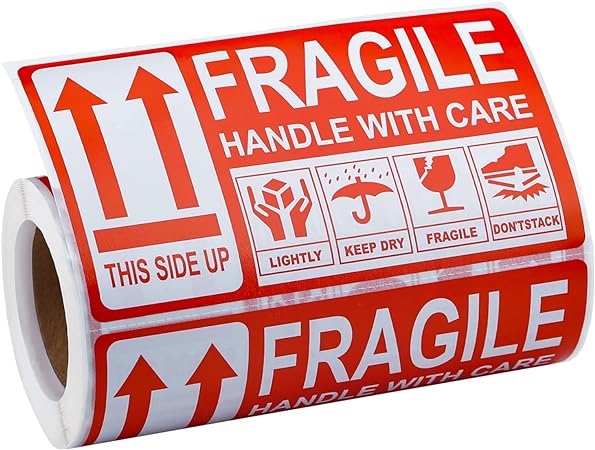 LKXSPLABE 3"x 5" Fragile Stickers 200 Packing Labels Handle with Care This Side Up Strong Adhesive for Box Shipping and Moving