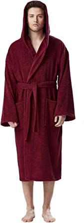 Arus Men's Hooded Classic Bathrobe Turkish Cotton Robe with Full Length Options