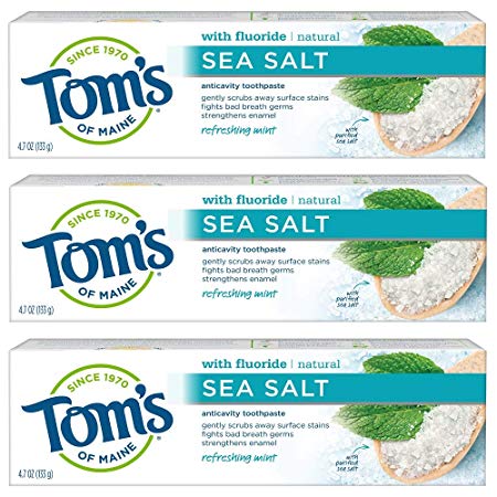 Tom's of Maine Sea Salt Natural Toothpaste, Natural Toothpaste with Fluoride, 4.7 Ounce 3-Pack