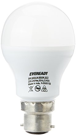 Eveready B22 Base 9-Watt LED Bulb (Pack of 4, Cool Day Light) with 8 AA batteries