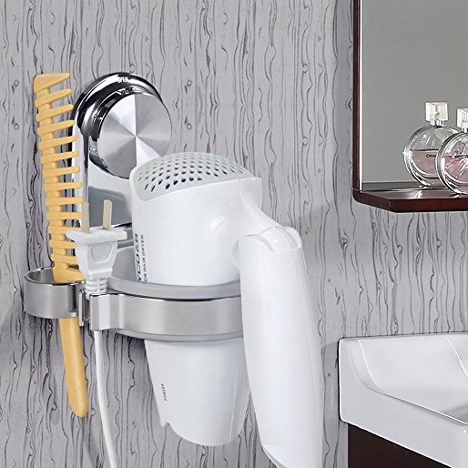 TOPINCN Hair Dryer Holder, Bathroom Wall Mounted Suction Cup Blow Dryer Holder