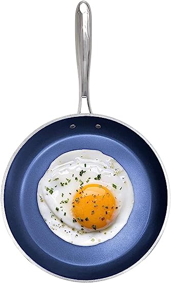 Granitestone Blue 8” Frying Pan with Ultra Durable Mineral and Diamond Triple Coated 100% PFOA Free Skillet with Stay Cool Stainless Steel Handle Oven & Dishwasher Safe