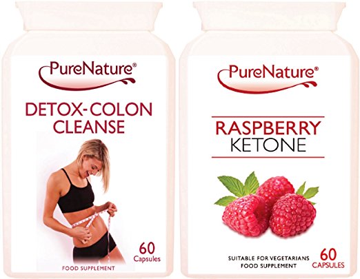 Pure Raspberry Ketone and Detox-Colon Cleanse Combo to Support Weight Loss & Slimming 2 x 60 Capsules Made in the UK Suitable for Vegetarians. FREE UK Delivery
