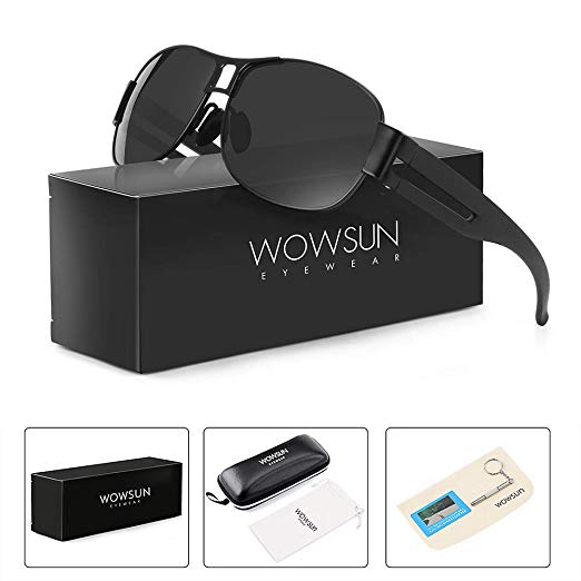 WOWSUN Classic Aviator Military Polarized Driving Sunglasses For Men | Ultralight Alloy Frame with 100% UV400 Protection
