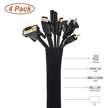 Phenas Cable Management Sleeve, [4 Pack], Management System for TV / Computer / Home Entertainment, 19 - 20 inch Flexible Cable Sleeve Wrap Cover Cable Cord Organizer