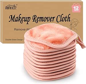 HOMEXCEL Makeup Remover Cloth 12 Pack,Reusable Pads,Washable Ultra Soft Facial Cleansing Cloths For All Skin Types,12.7 X 12.7 cm,Pink