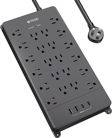 TROND Power Strip Surge Protector with USB C Ports, 5ft Extension Cord with Multiple Outlets, 22 AC Outlets and 4 USB Ports, 4000J, Flat Plug, Heavy Duty, Wall Mount, Under Desk, ETL Listed, Black