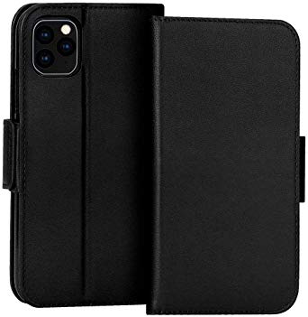 FYY Case for iPhone 11 Pro 5.8”, Luxury [Cowhide Genuine Leather][RFID Blocking] Wallet Case, Handmade Flip Folio Cover with [Kickstand Function] and[Card Slots] for iPhone 11 Pro 5.8”Black