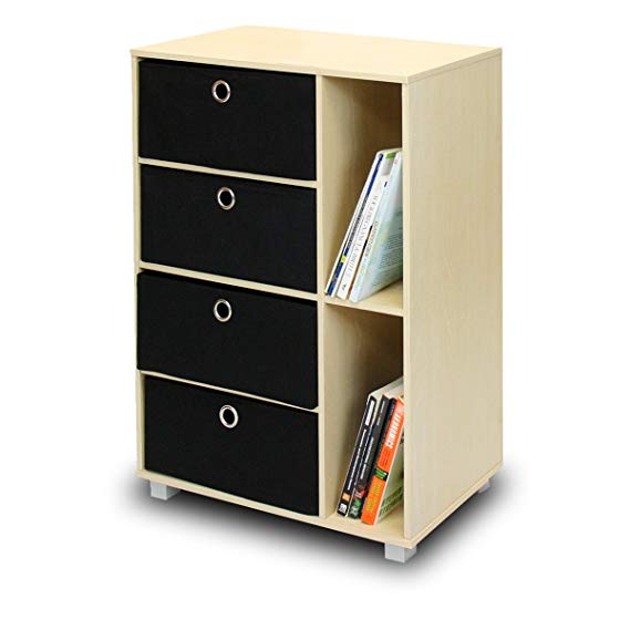 Furinno 11159SBE/BK Multipurpose Storage Cabinet w/4 Bin Drawers, Steam Beech/Black