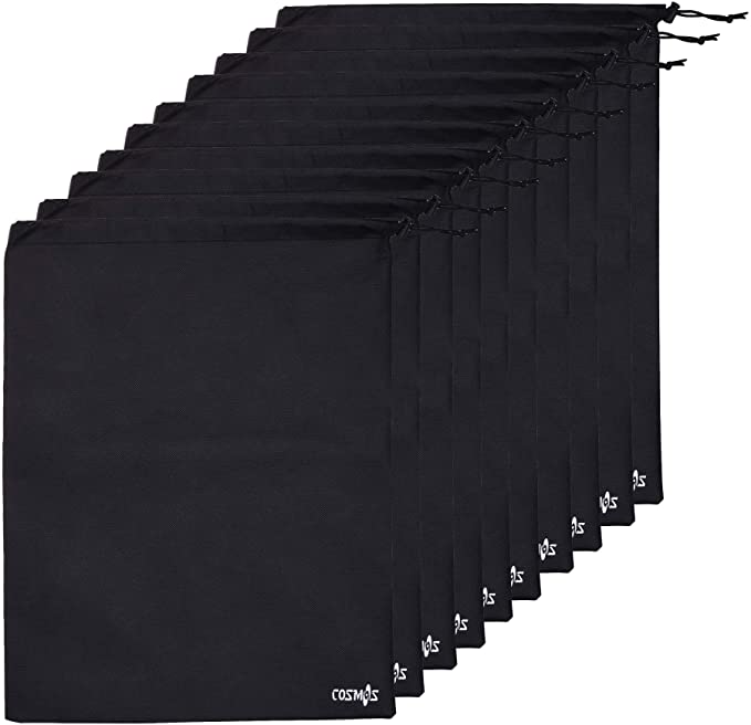 Cosmos 10 pcs Non-Woven Black Color Shoe Bag with drawstring for travel/carrying