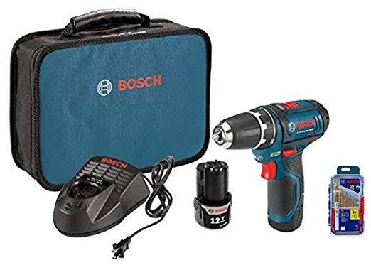 Bosch PS31-2A 12V Max Lithium-Ion 3/8-Inch 2-Speed Drill/Driver Kit with TI14 Titanium Metal Drill Bit Set