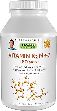 ANDREW LESSMAN Vitamin K2 MK7 60 mcg 180 Softgels – Essential for Healthy Calcium Utilization, Promotes Optimum Skeletal, Heart and Arterial Health. No Additives. Small Easy to Swallow Softgels