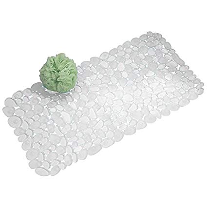 mDesign Non Slip Shower Mat - Anti Slip Bath Mat for Showers or Bathtubs - Tub Mat with Suction Cups for Easy Installation and a Secure Hold - Stylish Design in Transparent PVC