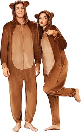 Ekouaer Unisex Adult Animal Onesie One Piece Fleece Pajamas Halloween Costume Sleepwear Homewear