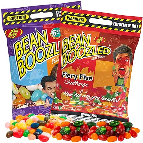 Bean Boozled and Fiery Five 6th Edition Assorted Flavor Jelly Beans, Individually Bagged Weird Flavored Chewy Candies, Refill Bags for Dispensers and Spinner Challenge Games, Set of 2, 1.9 Ounces