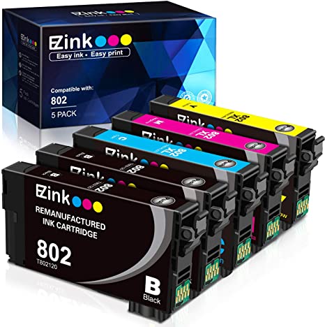 E-Z Ink (TM) Remanufactured Ink Cartridge Replacement for Epson 802XL 802 T802XL T802 to use with Workforce Pro WF-4740 WF-4730 WF-4720 WF-4734 EC-4020 EC-4030 (2 Black, 1 Cyan, 1 Magenta, 1 Yellow)