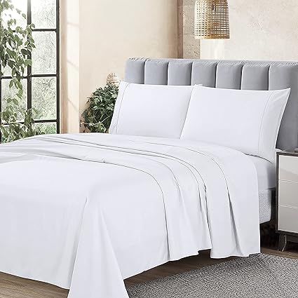 Cathay Home Essentials Ultra Soft Hypoallergenic Wrinkle Resistant Double Brushed Microfiber Bedding Sheet Set, White, Twin